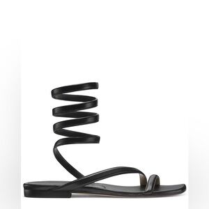 Stuart Weitzman Black Leather Flat Wrap Sandal